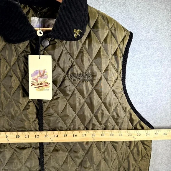 John Partridge Rag Gilet Quilted Vest Men's XL Olive Black Corduroy Button Front - Picture 4 of 10
